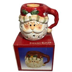 English Butler Santa Claus Ceramic Tealight Candle Holder Wax Melt